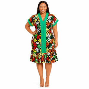Womens Floral Short Sleeve V Neck Knee Length Dress
